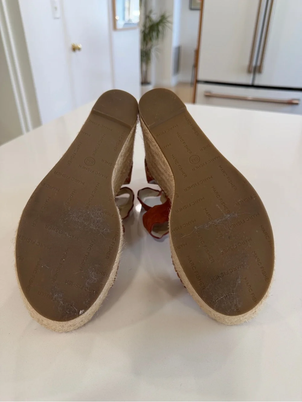 Marc Fisher Rust Suede Scalloped Espadrille Wedges